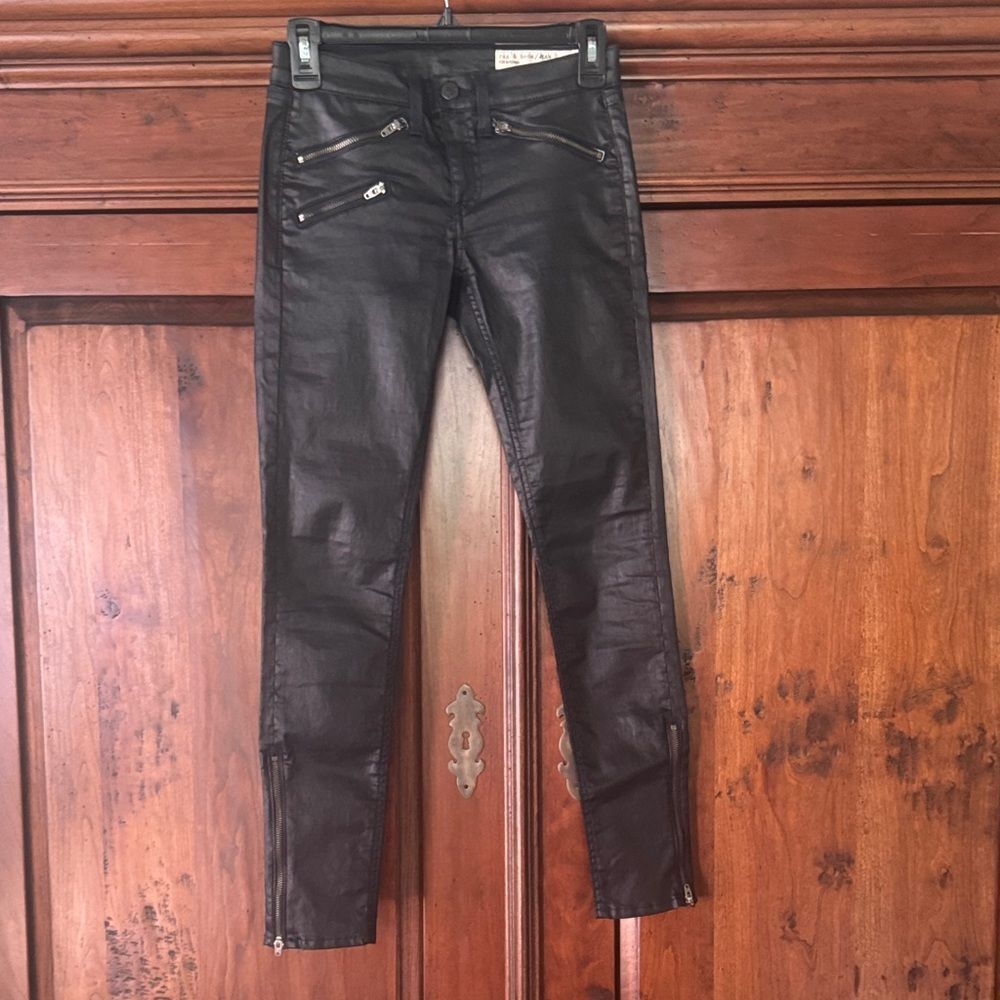 Rag & Bone The Zip Coated Black Skinny Jeans Size 24 - Picture 2 of 13